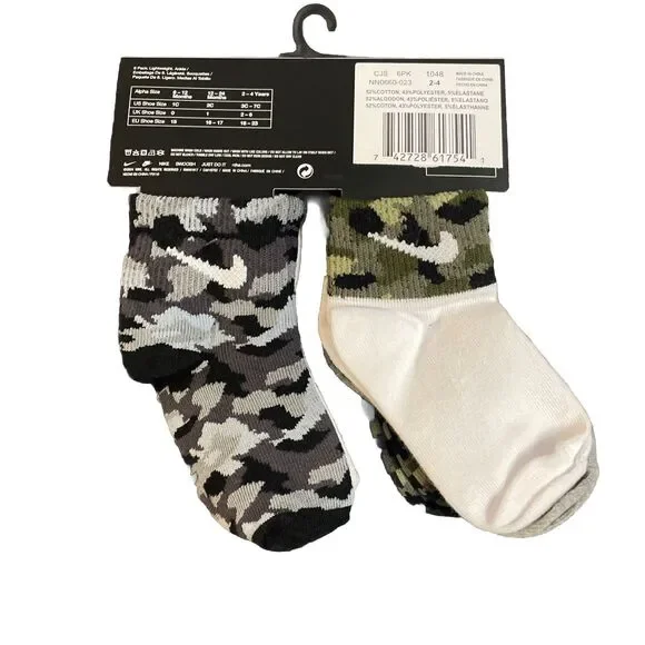 Nike Kids Toddler 2-4 Years Camouflage 6 Pack Lightweight Ankle Socks NWT - Picture 3 of 5